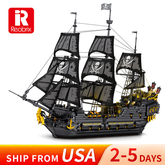 Reobrix 66036 Black Pearl Pirate Ship With Lights  US Warehouse Expre