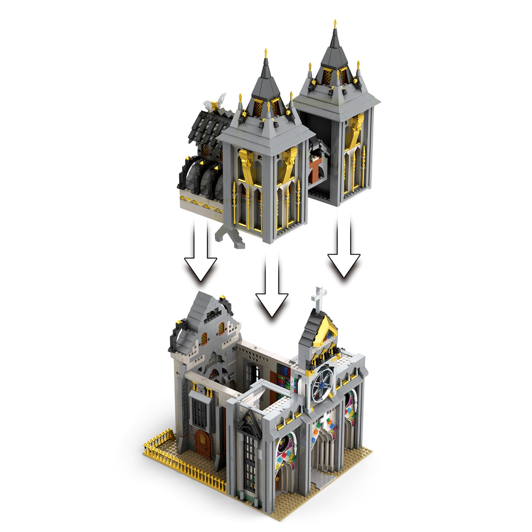 Reobrix 66027 Medieval Church Building Blocks Kit with LED Lights