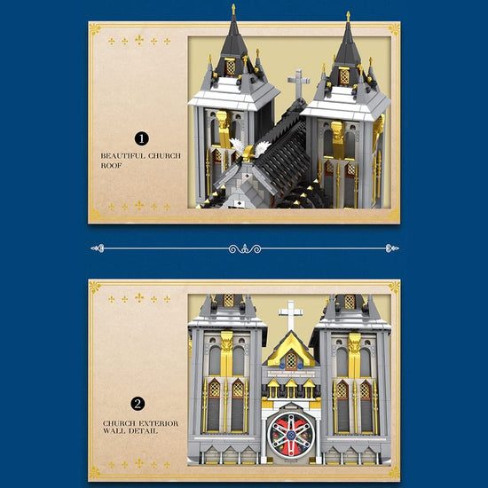 Laden Sie das Bild in den Galerie-Viewer, Reobrix 66027 Medieval Church Building Blocks Kit with LED Lights 3468pcs 29 × 32 × 49.5 cm
