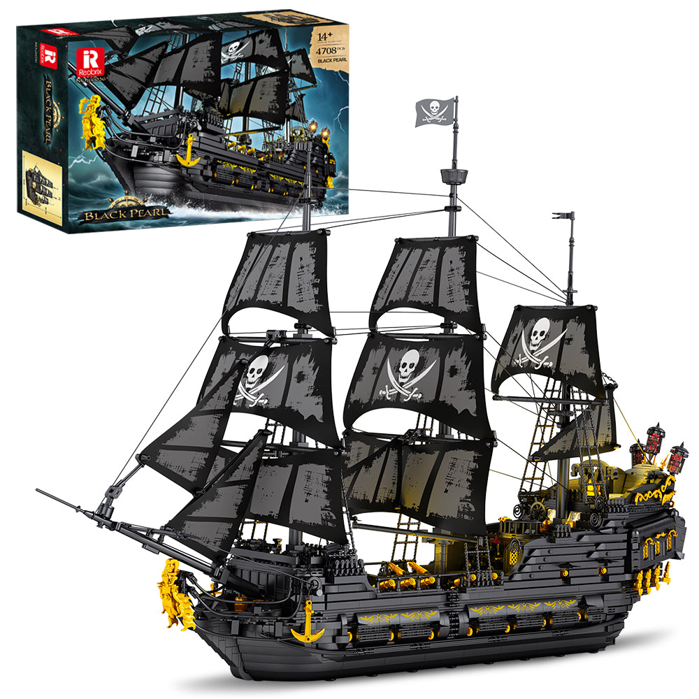 Reobrix 66036 Black Pearl Pirate Ship With Lights,4708 PCS,100×26.8×70 c