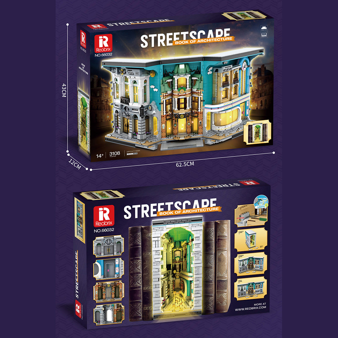 Reobrix 66032 Streetscape Book of Architecture 3108pcs 63.5 × 14 × 29.5 cm (Without Original Packaging)