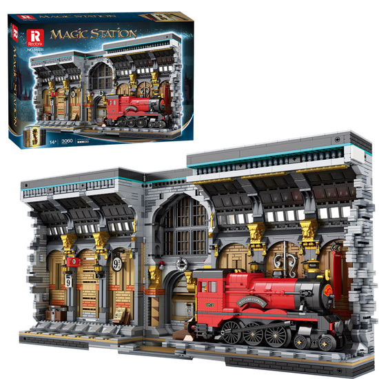 Load image into Gallery viewer, Reobrix 66031 Magical Train Station Clamping Blocks，3061pcs 64 × 15.5 × 29.5 cm (Without Original Packaging)
