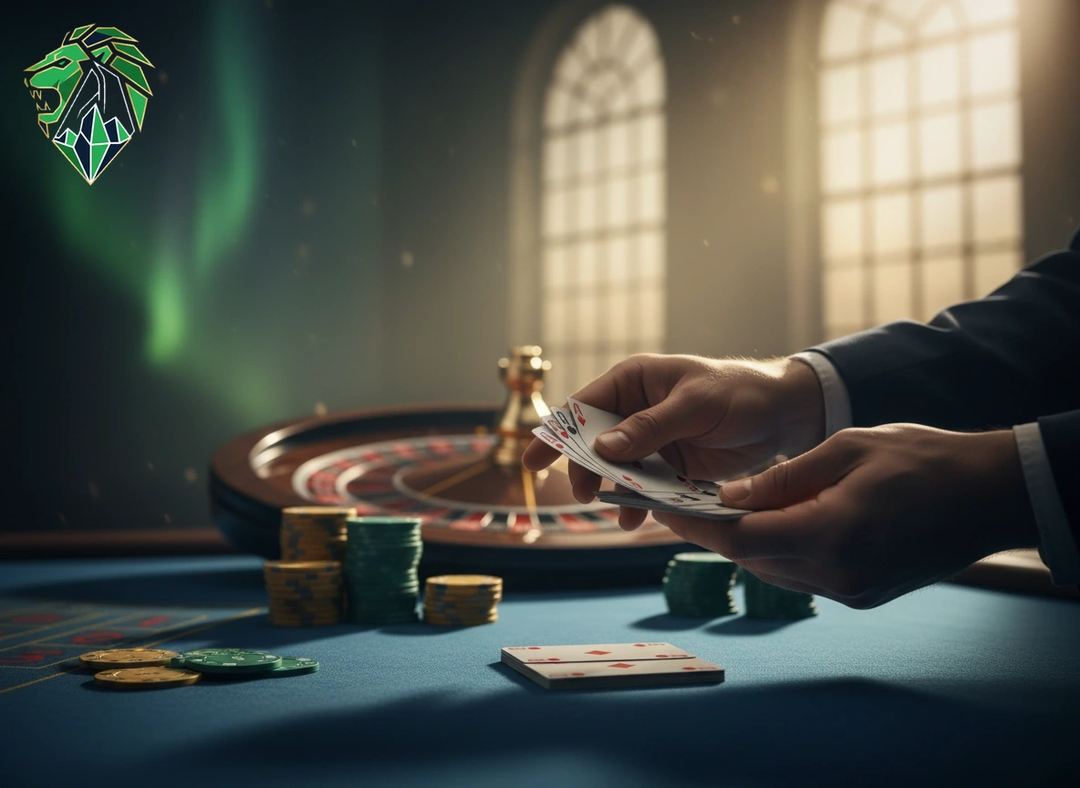 Live dealer managing an active European roulette table broadcast in studio quality.